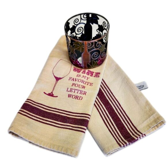 Bath & Body Works 3-wick candle holder, metallic w/ wine & grapes design - Picture 1 of 16